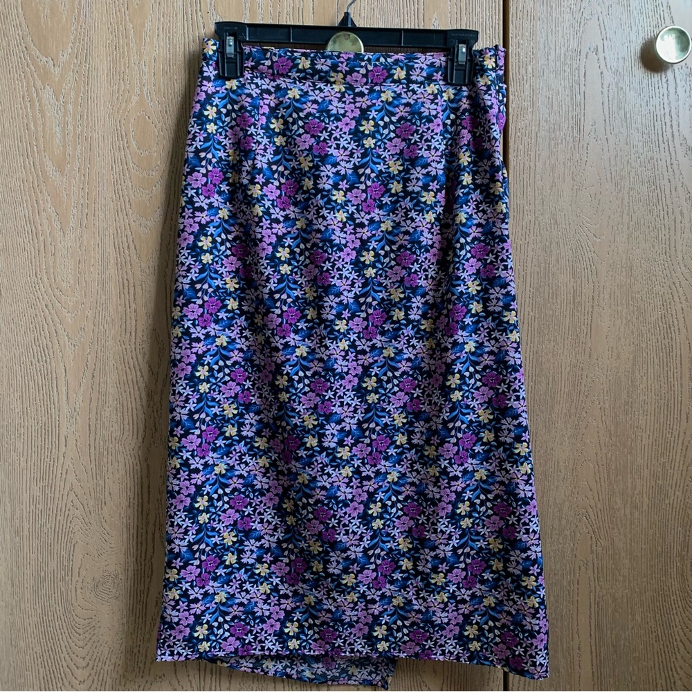 Gold, Purple, and Blue Floral SHEIN Midi Skirt